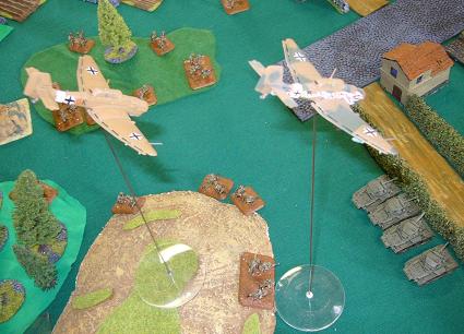 Stukas attacking in a Flames of War game
